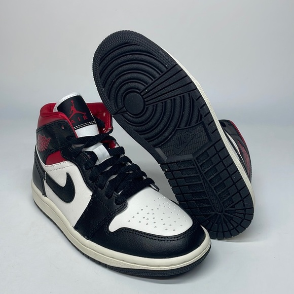 Nike Women’s Air Jordan 1 Mid Black Sail Gym Red Sneakers BQ6472-061